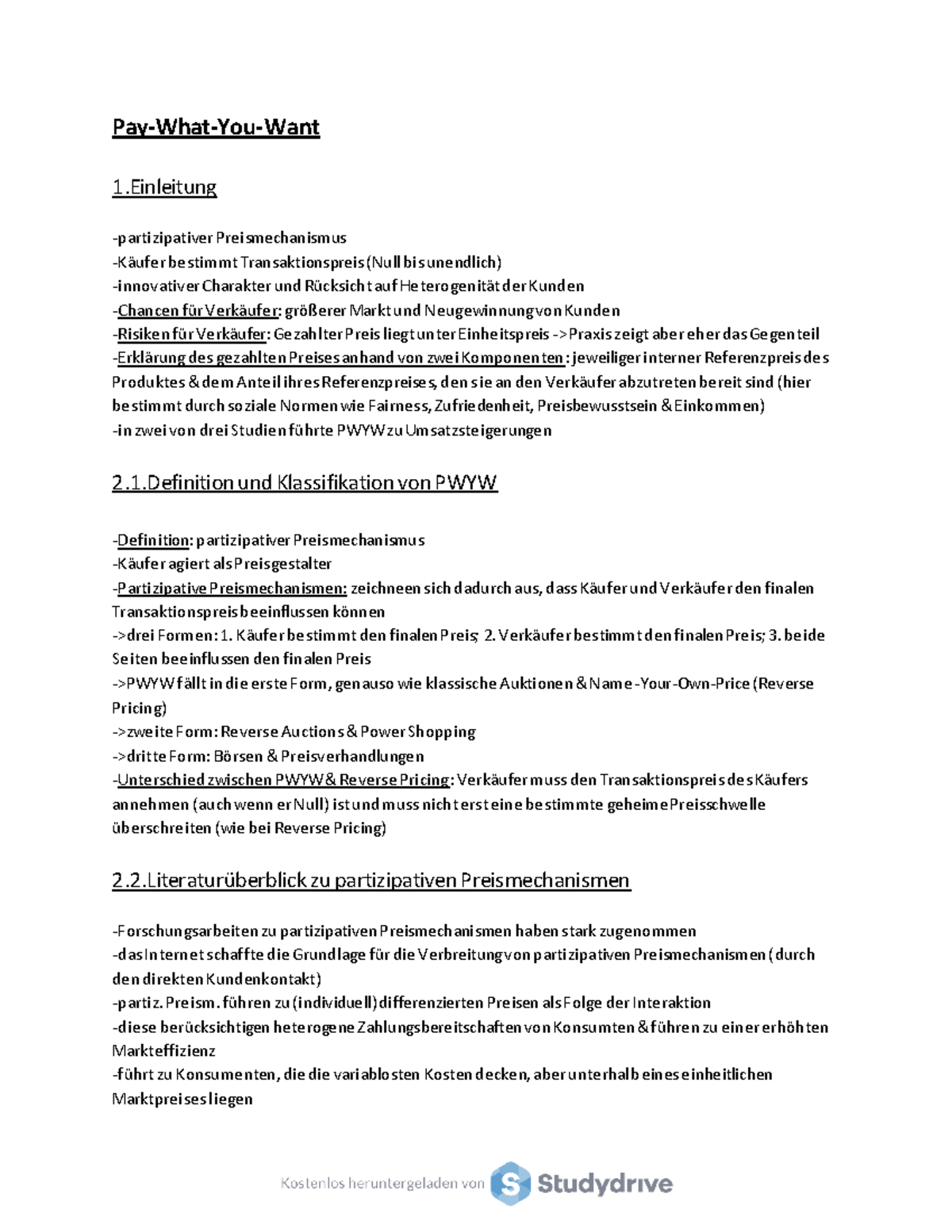 Pay What You Want - Zusammenfassung - Pay-What-You-Want 1 ...