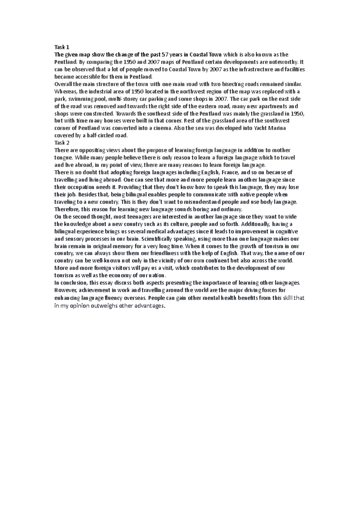 Writing task 1, task 2 - Task 1 The given map show the change of the ...