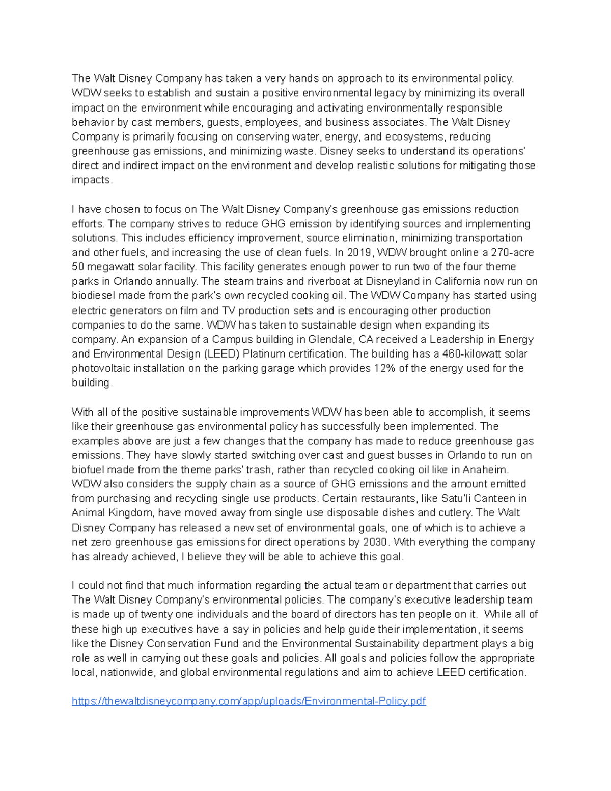 Environmental Approach - The Walt Disney Company has taken a very hands ...