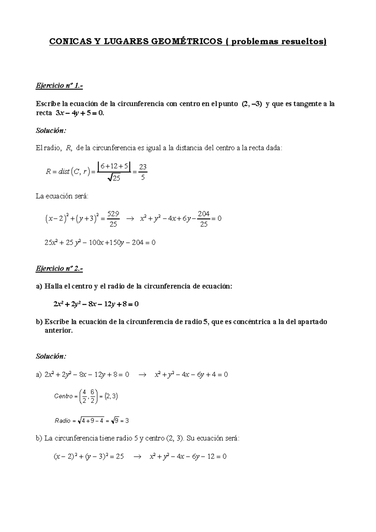 Conicas Prob Resueltos Matematicas I Conicas Lugares Problemas Resueltos Studocu