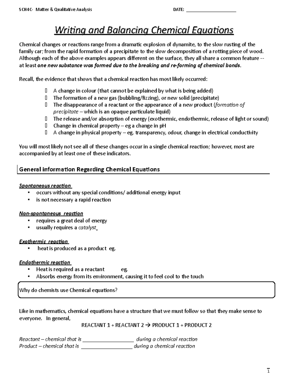 12 Writing And Balancing Chemical Equations - Although Each Of The ...