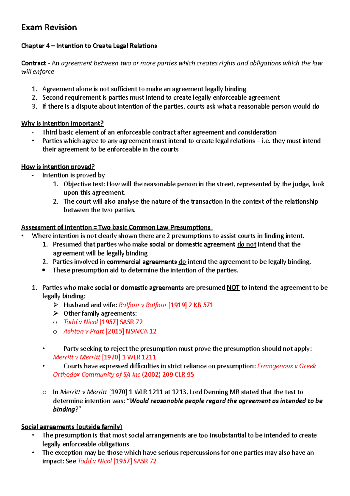 Commerce LAW EXAM Revision Exam Revision Chapter 4 Intention to