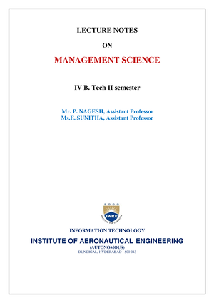 MS Lecture Notes pdf LECTURE NOTES ON MANAGEMENT SCIENCE IV B