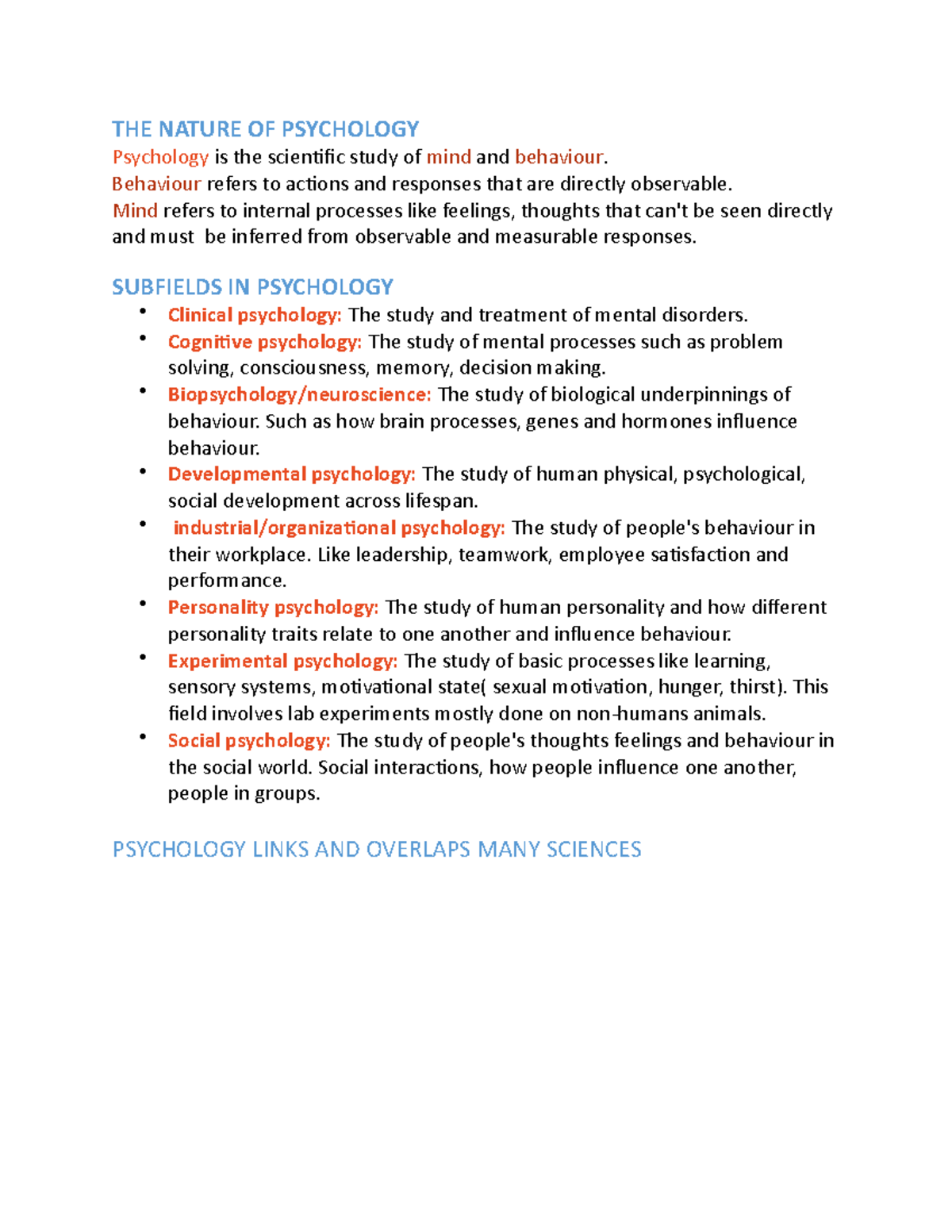 Psych 104 Chapter 1 Textbook Summary Notes - THE NATURE OF PSYCHOLOGY ...