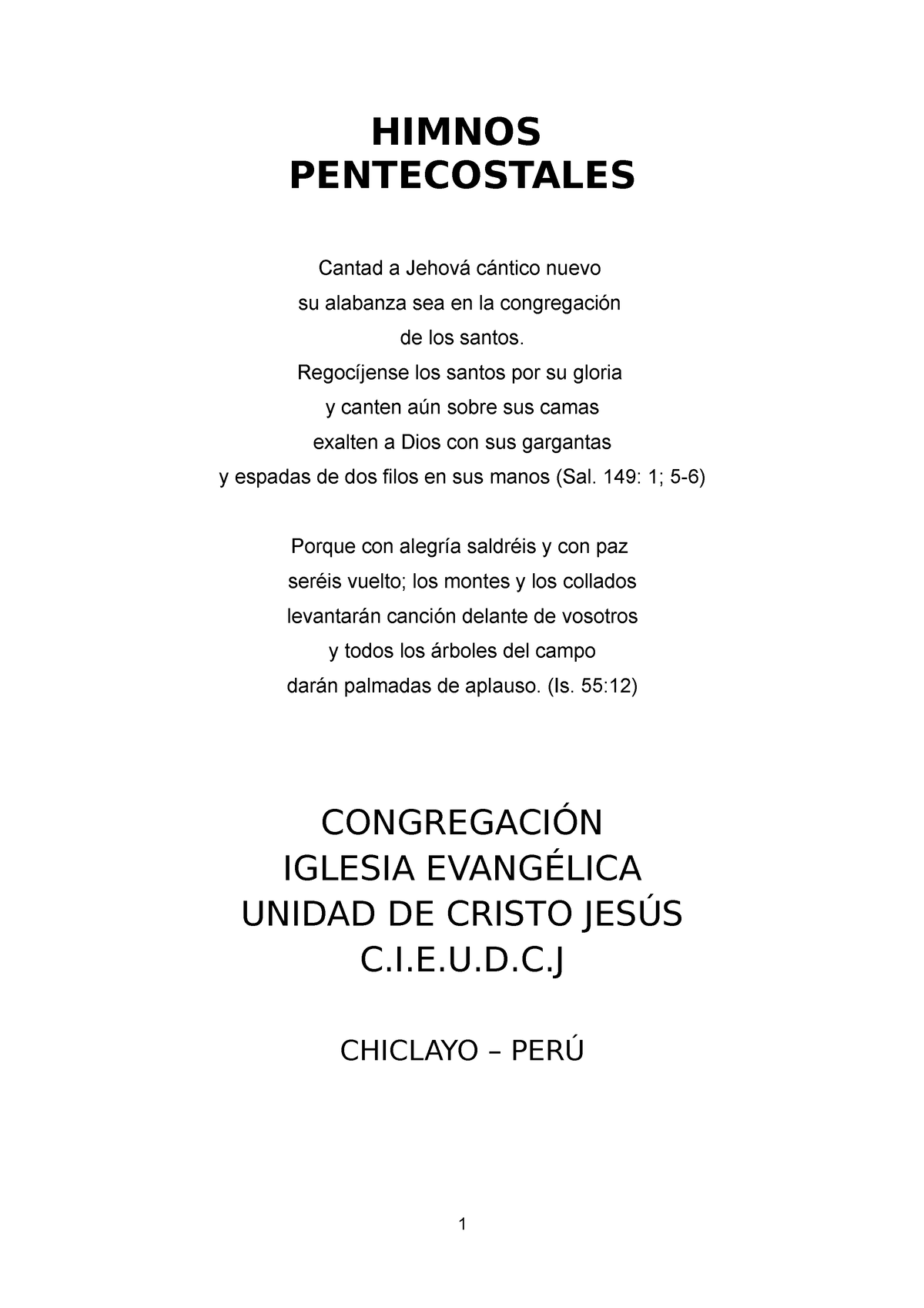 Himnario - Apuntes - HIMNOS PENTECOSTALES Cantad a Jehová cántico nuevo