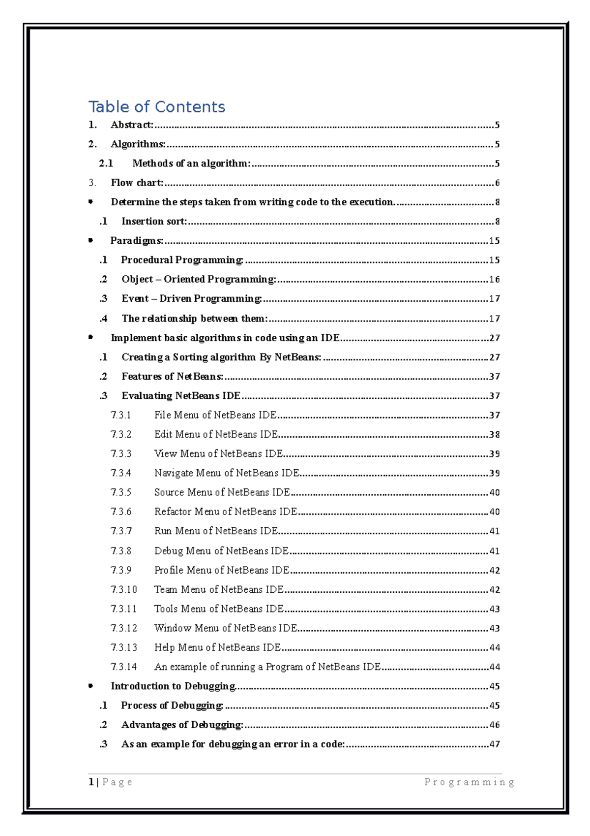 Programming 01 - Table of Contents - Studocu