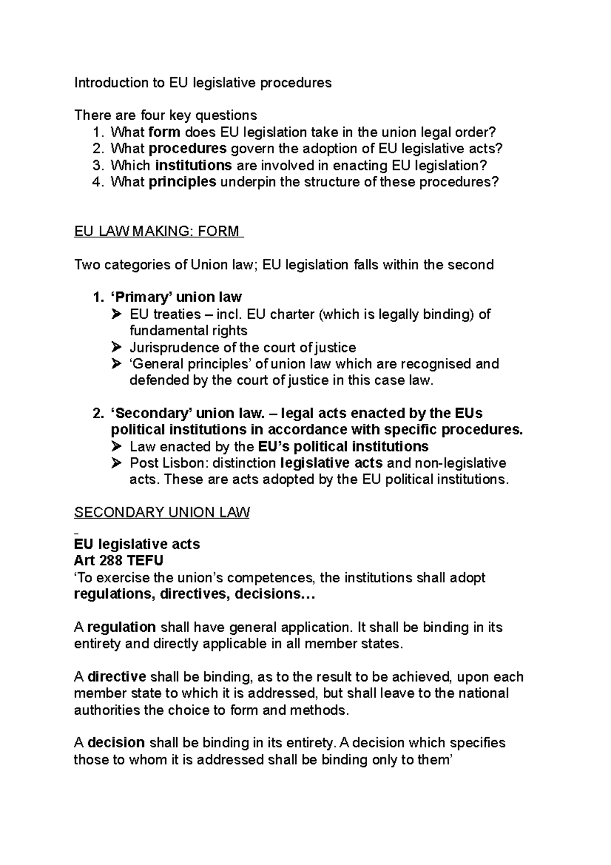 Introduction to EU legislative procedures What form does EU