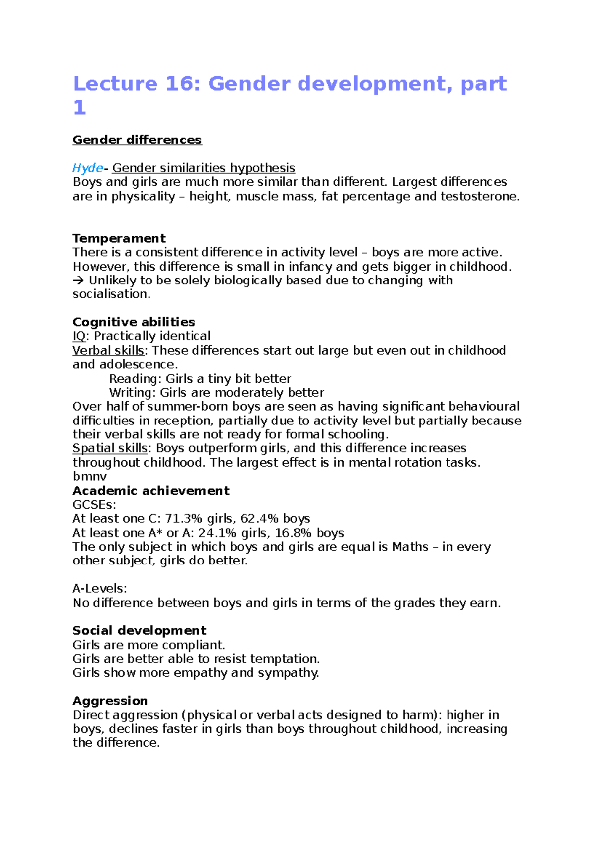 Lecture 16- Gender development, part 1 - Lecture 16: Gender development ...
