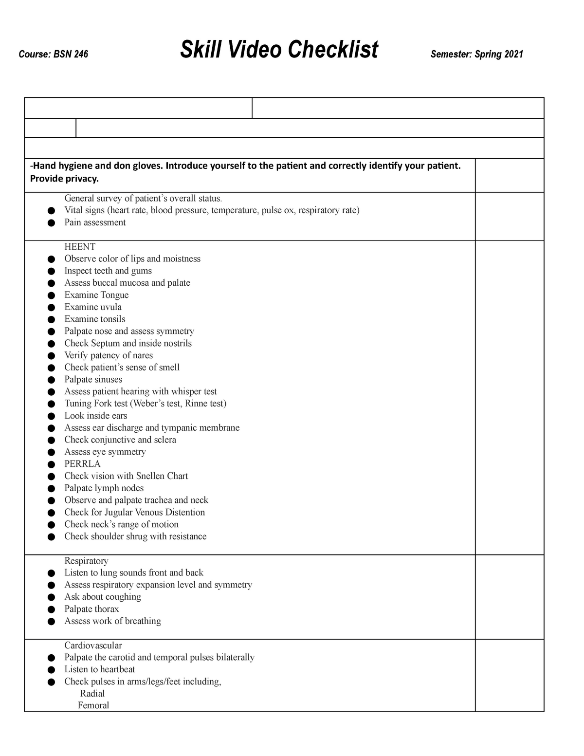 nursing assessment head to toe checklist