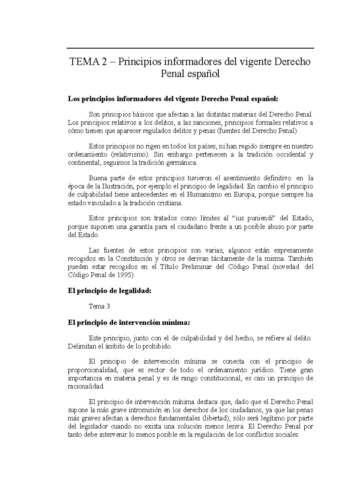 Tema 2 Apuntes 2 Tema 2 Principios Informadores Del Vigente Derecho Penal Español Los 5780