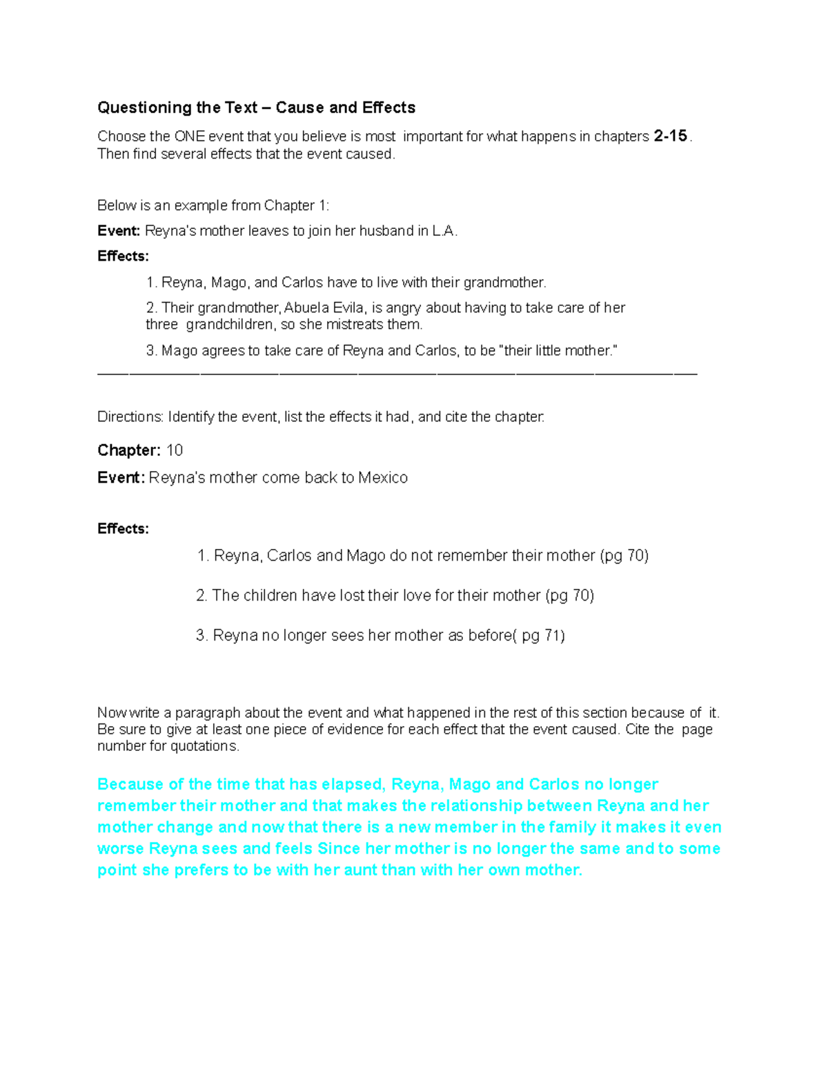 Cause and Effects - Questioning the Text – Cause and Effects Choose the ...