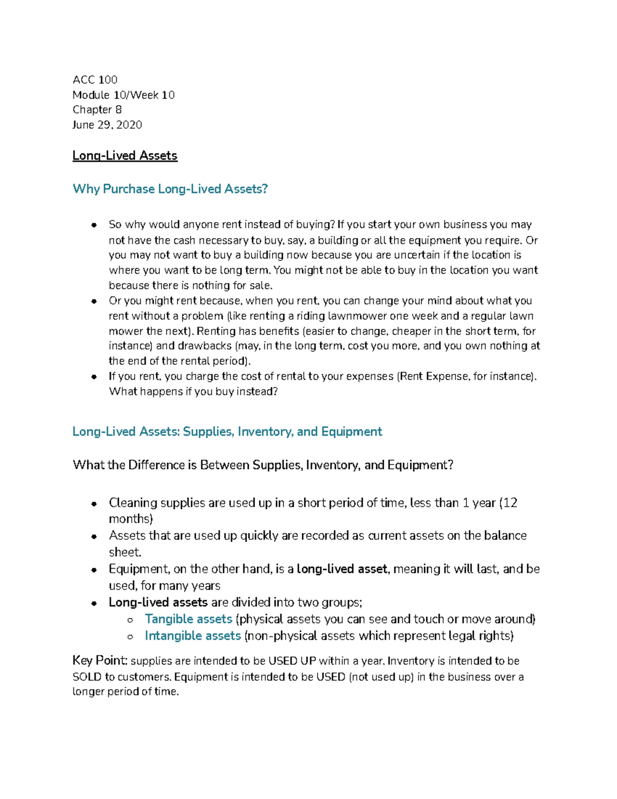 Module 10 Week 10 - notes for ACC 100 - ACC 100 Module 10/Week 10 ...