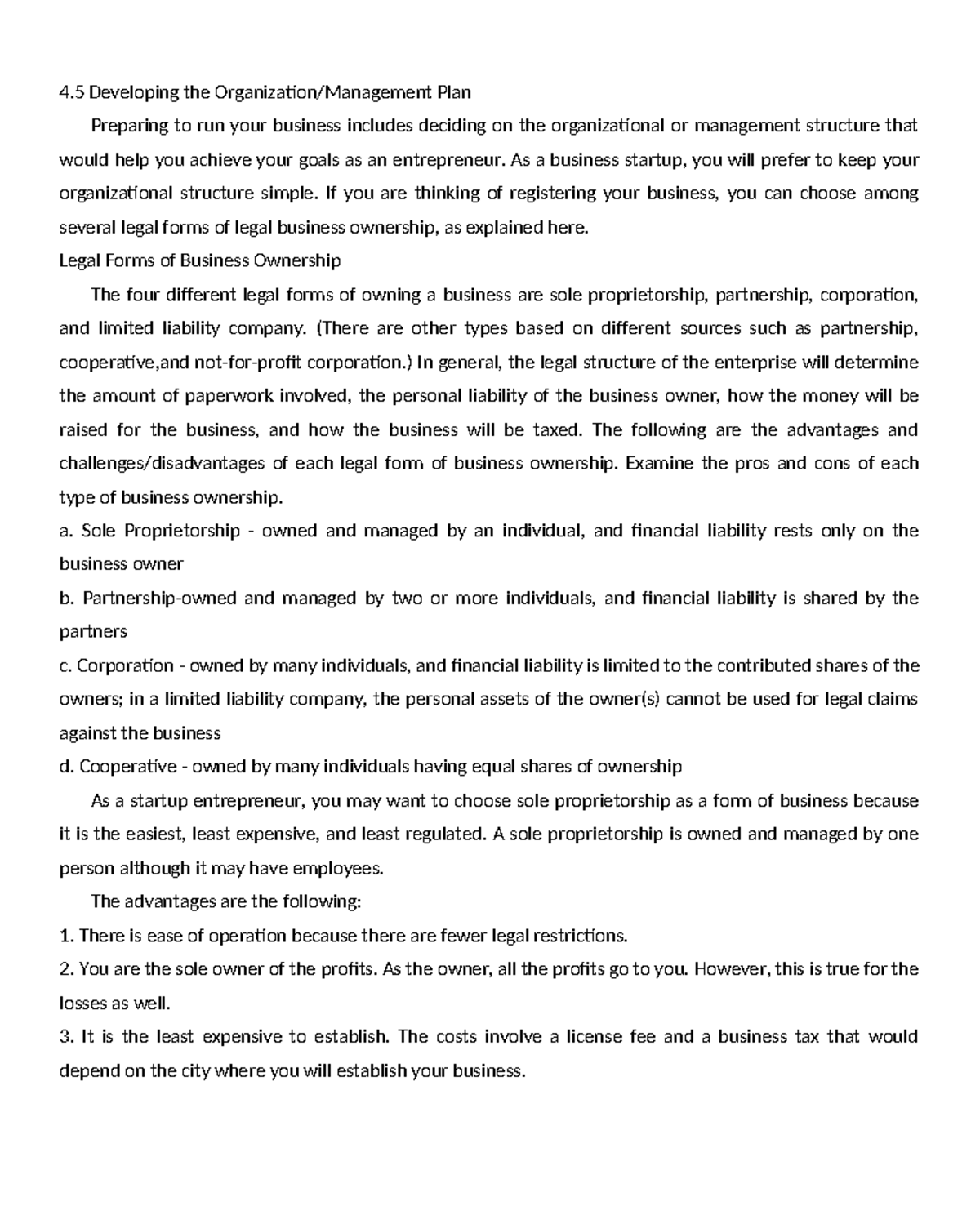 4.5 Lesson - NOTES - 4 Developing the Organization/Management Plan ...