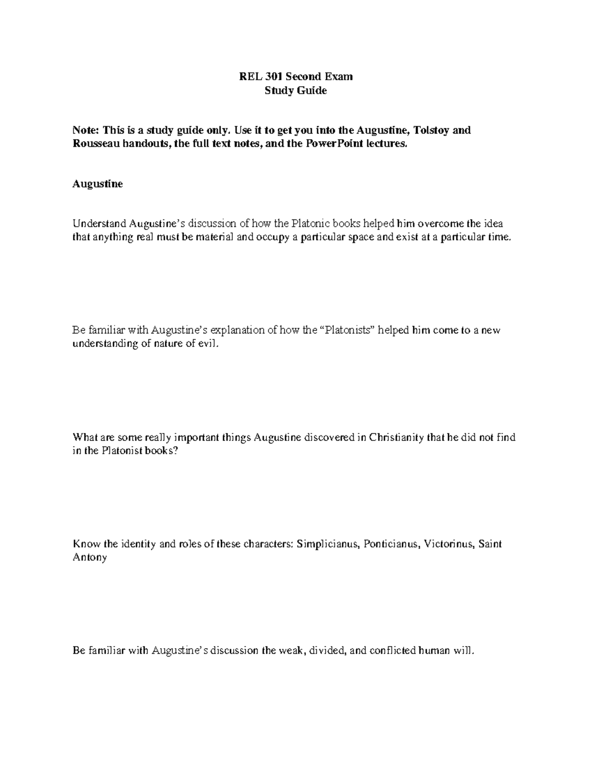 Second Exam Study Guide - REL 301 Second Exam Study Guide Note: This Is ...