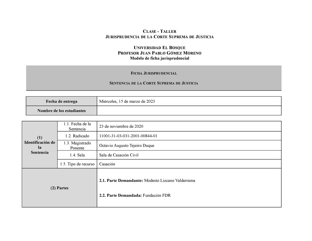 Ficha Jurisprudencial - Radicado 11001-31-03-031-2001-00844-01 - CLASE ...