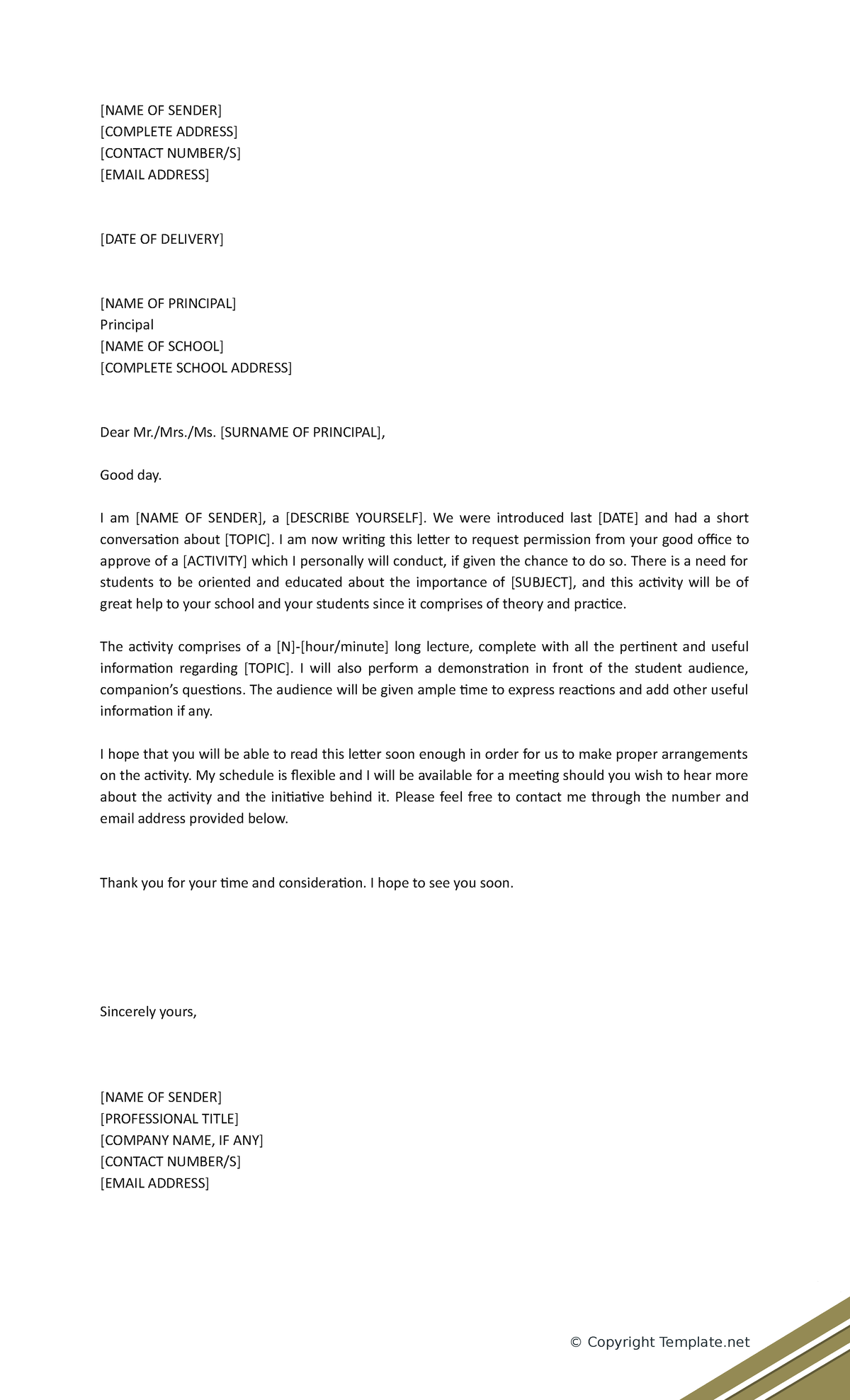 Business Letter Template - [NAME OF SENDER] [COMPLETE ADDRESS] [CONTACT ...