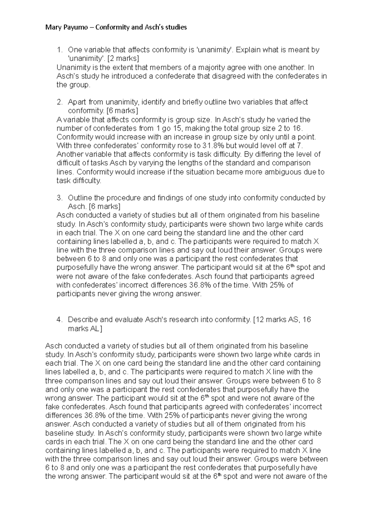 Conformity and Asch Study Check it boxes - One variable that affects ...