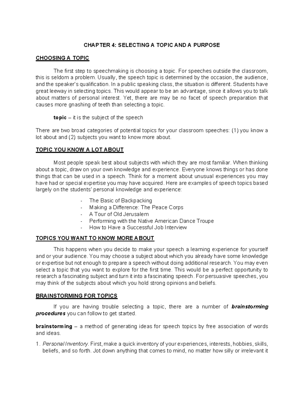 PSP Handout 4 Chapter 4 pdf - CHAPTER 4: SELECTING A TOPIC AND A ...