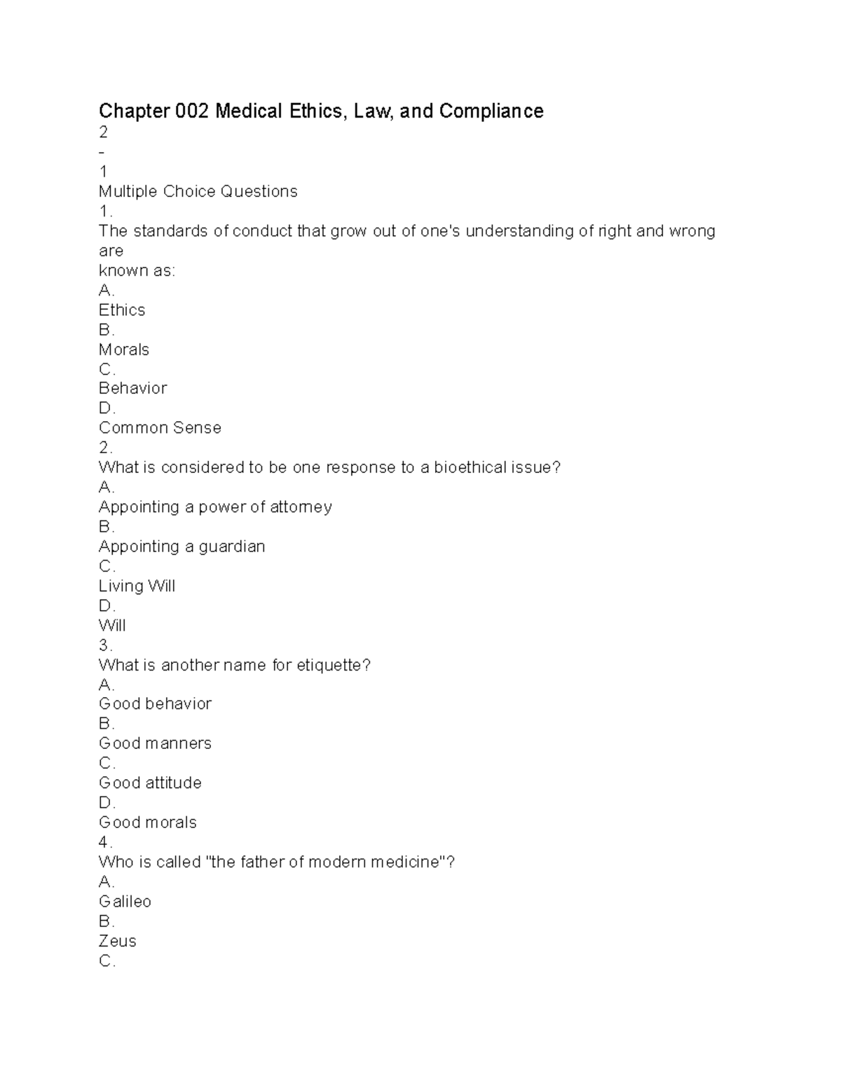 Chapter 002 Medical Ethics - Chapter 002 Medical Ethics, Law, And ...