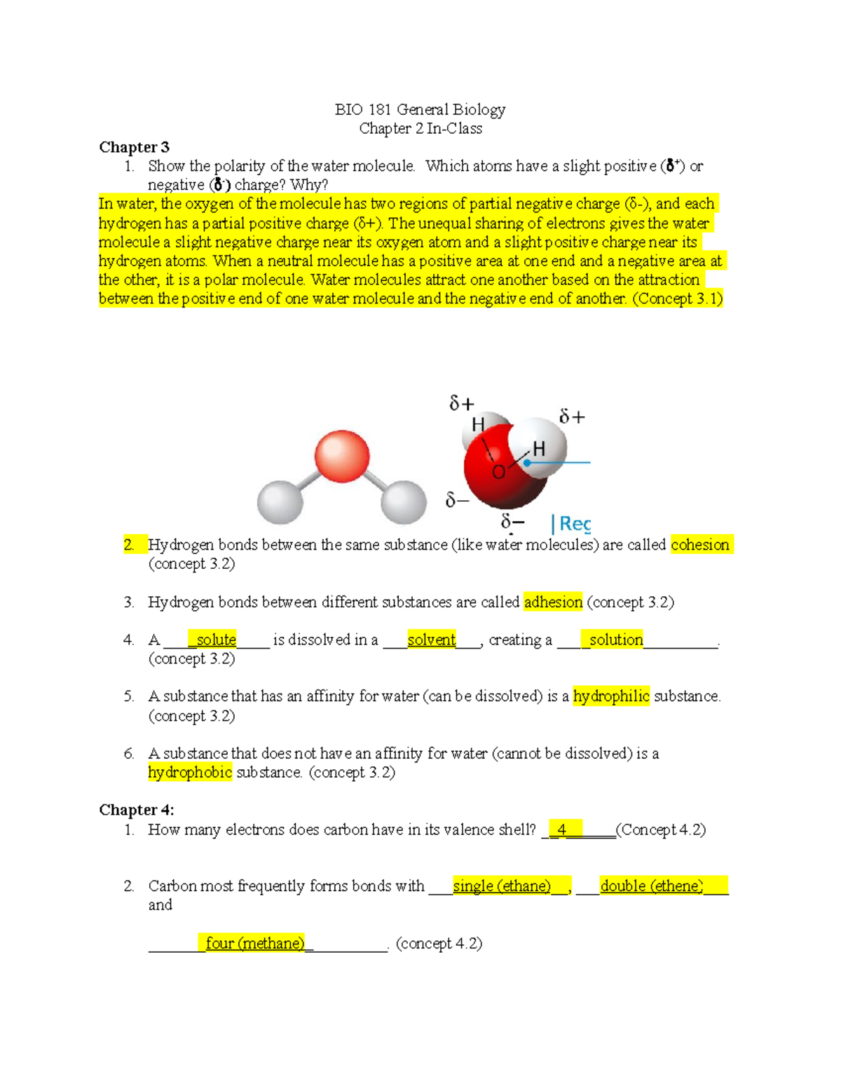 BIO 181 Homework 2 Homework - BIO 181 General Biology Chapter 2 In ...