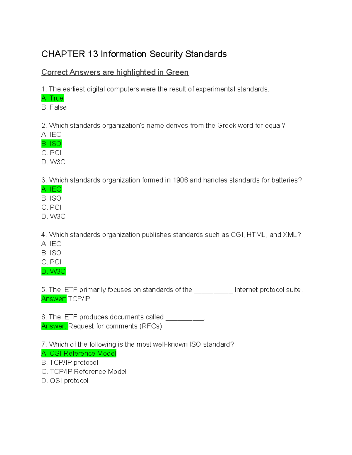 Chapter 13 Assesment - Information Security Standards - CHAPTER 13 ...