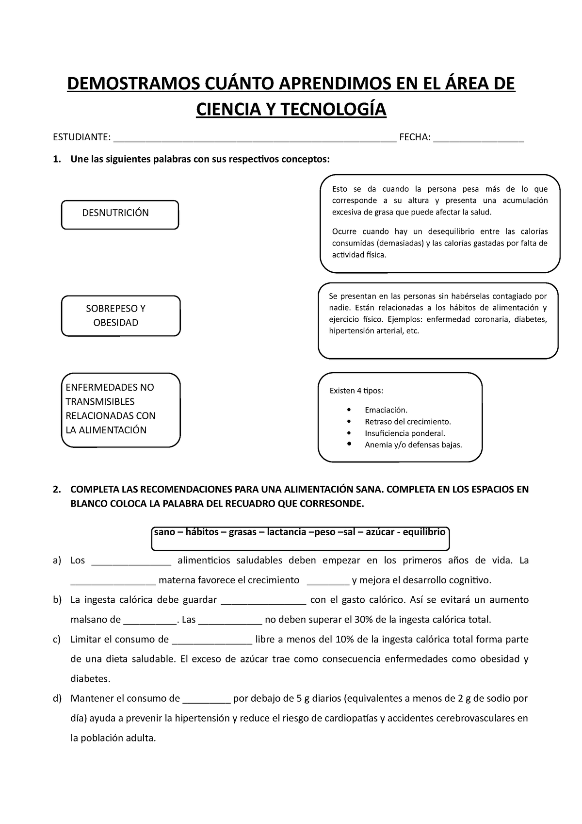 Evaluacion De Ciencia Y Tecnologia 1 - DEMOSTRAMOS CUÁNTO APRENDIMOS EN ...