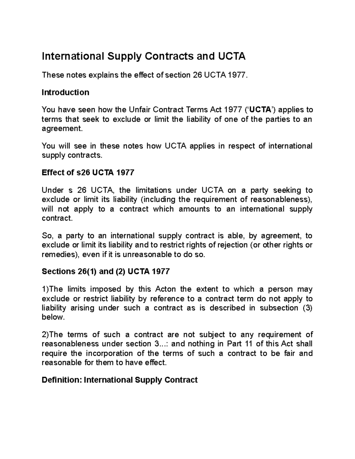 International Supply Contracts And UCTA Introduction You Have Seen 