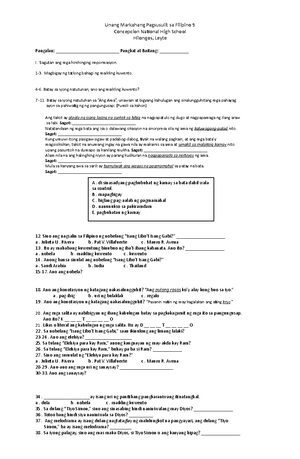 350711313 unang markahang pagsusulit sa filipino 9 unang markahang pagsusulit sa filipino 9 studocu