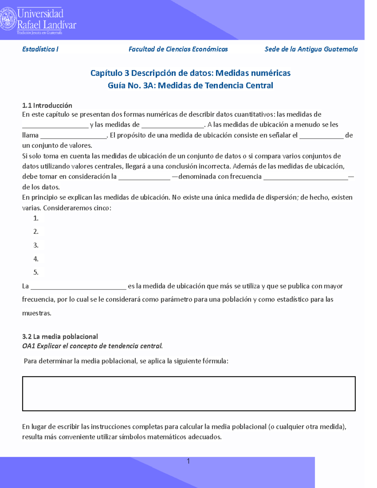Guia No. 3A.docx - EJERCICIOS PARA ESTADISTICA 1 - Estadística I ...