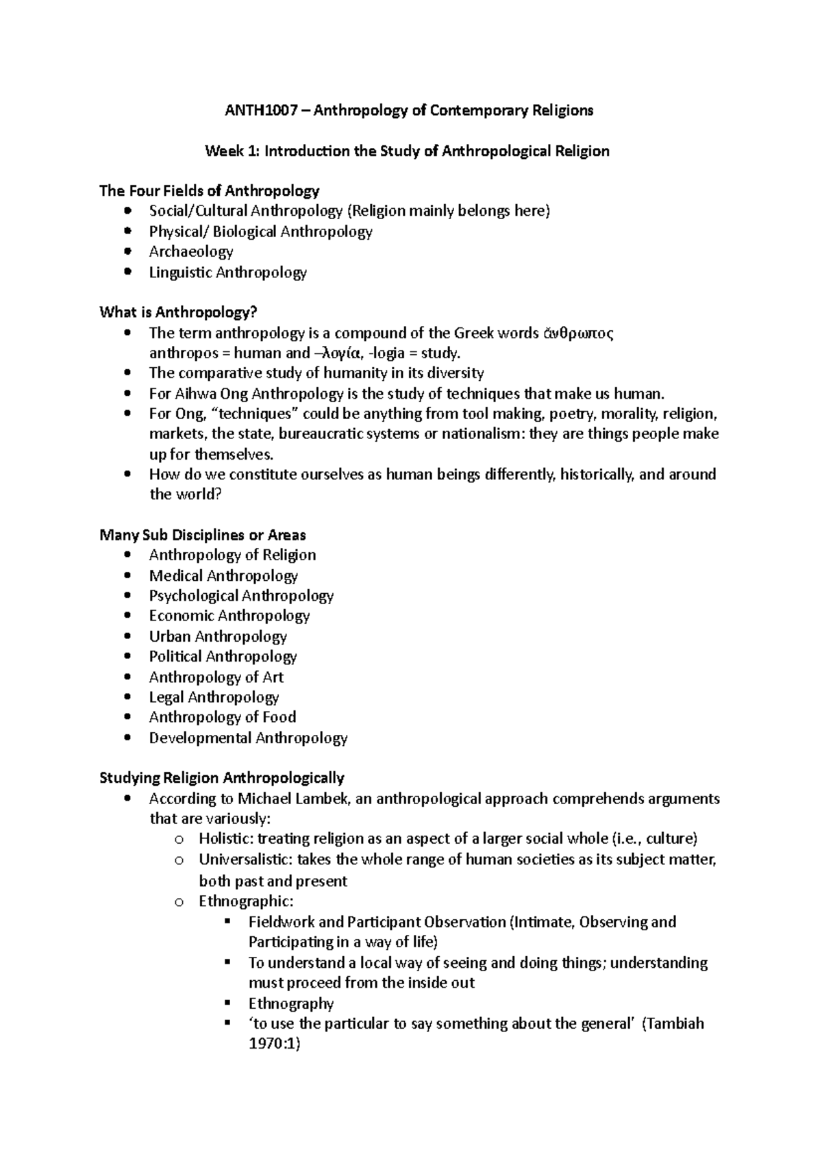 ANTH concepts wk 1-5 - Lecture notes 1-5 - ANTH1007 – Anthropology of ...