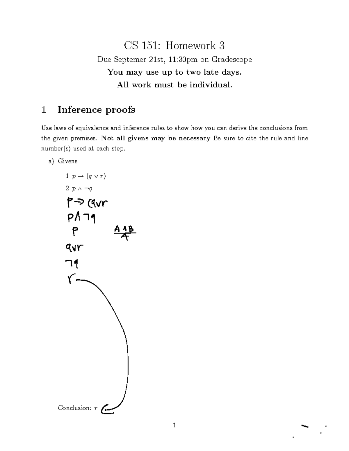 Hw3 - Weekly Homework - CS 151: Homework 3 Due Septemer 21st, 11:30pm ...