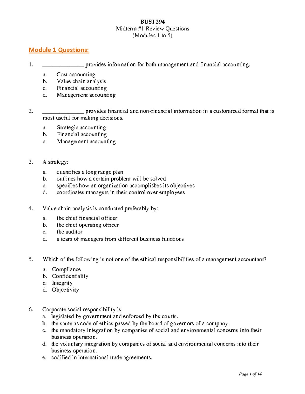 Midterm Review Qs - Midterm #1 Review Questions (Modules 1 to 5) Module ...