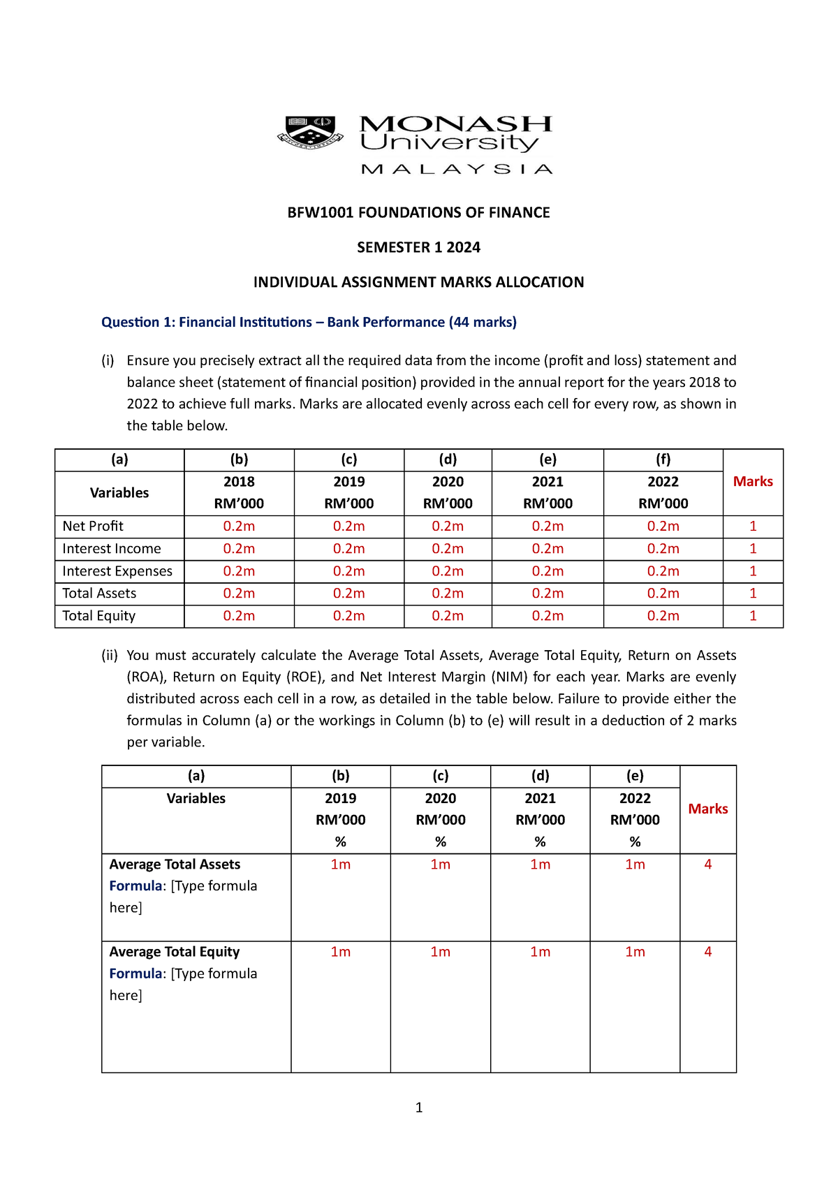 BFW1001 Individual Assignment Marks Allocation - BFW1001 FOUNDATIONS OF ...