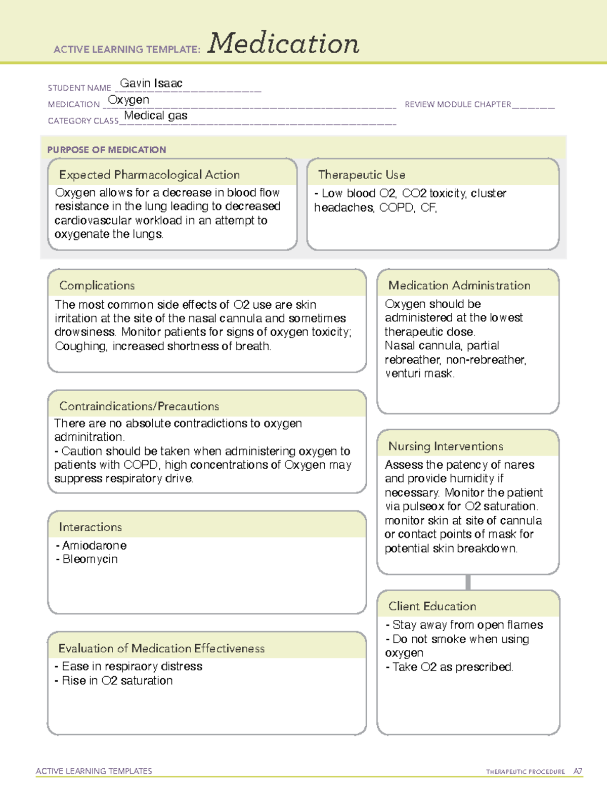 ATI Medication Template Oxygen