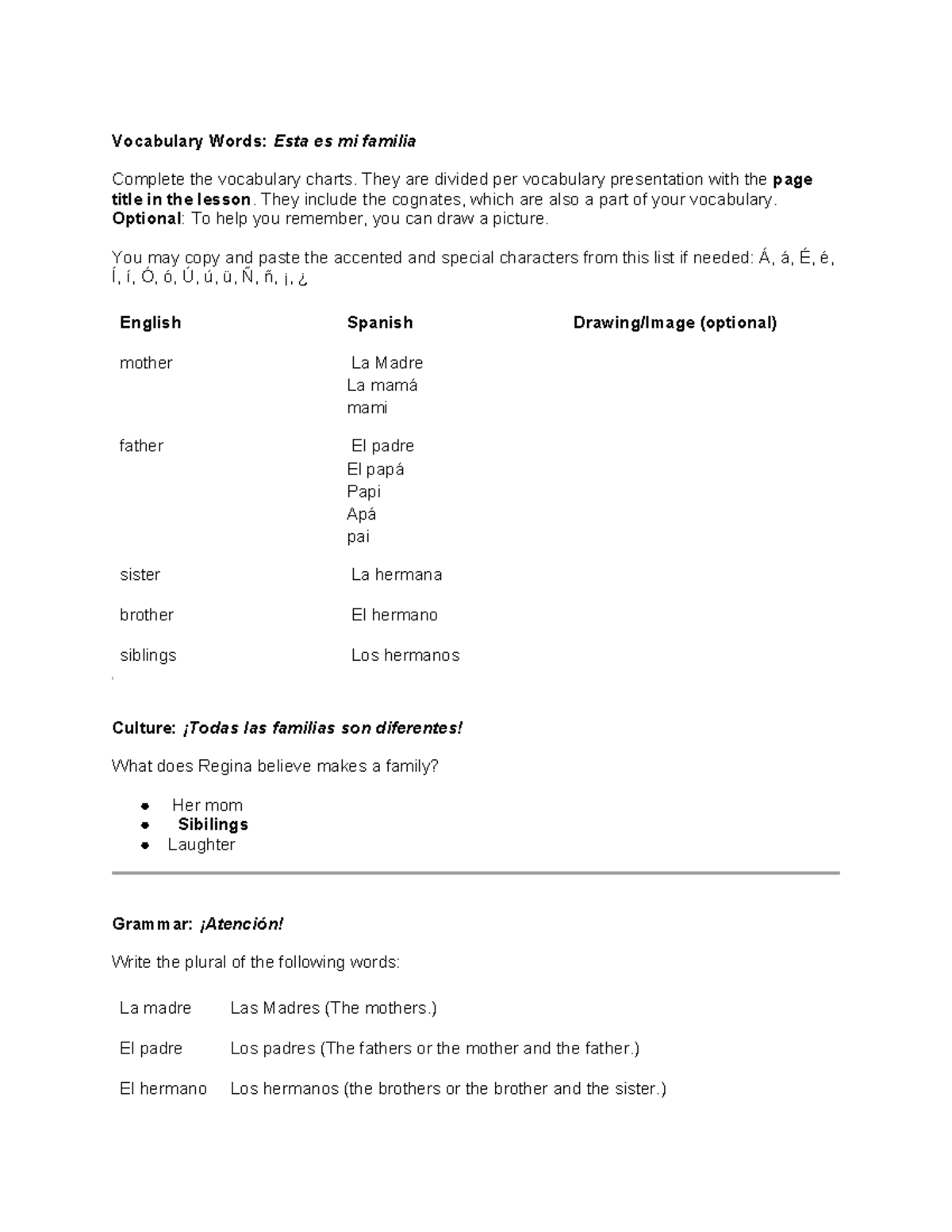 05.01 Ellos son mis padres - Vocabulary Words: Esta es mi familia