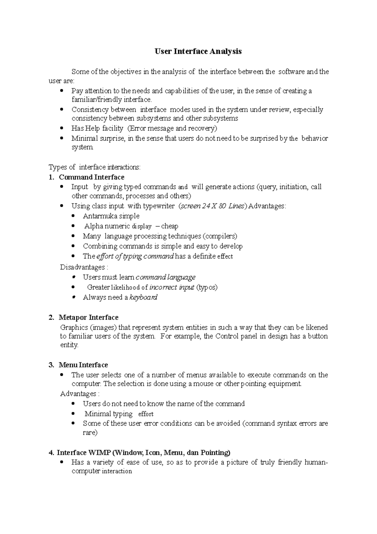 User Interface Analysis Consistency between interface modes used in
