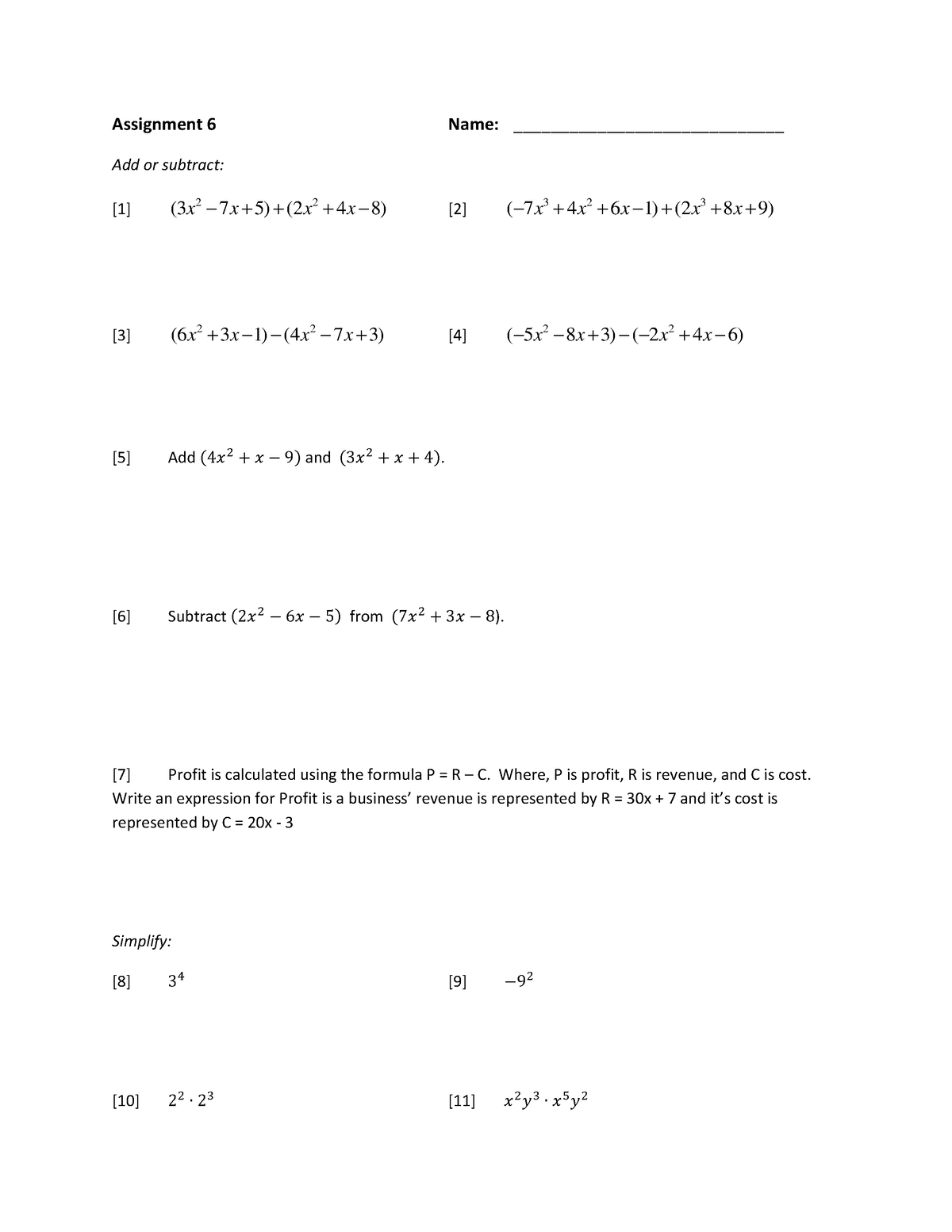 Assignment 6 - Homework 6 - Assignment 6 Name ...