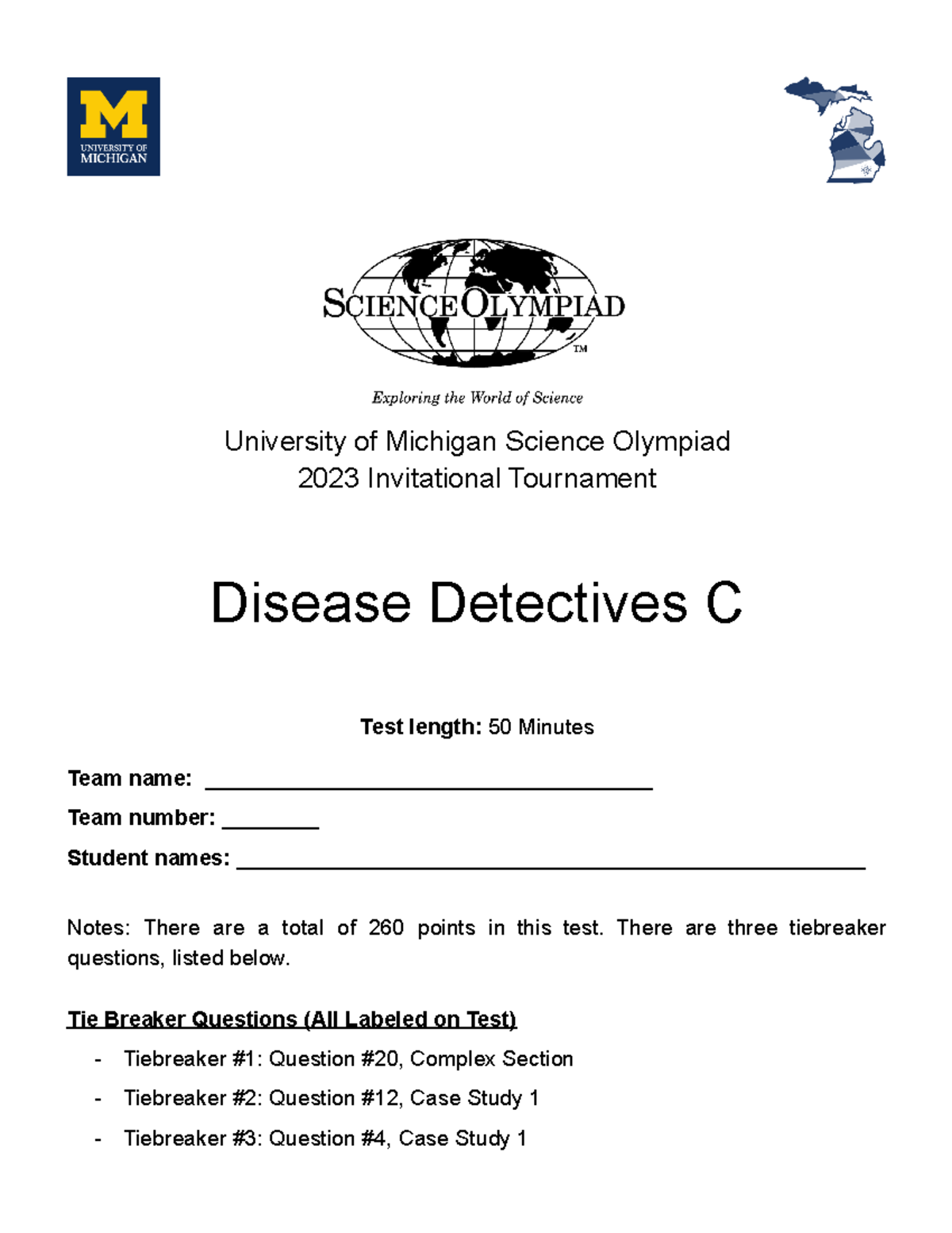 UMSO 2023 Disease Detectives C TEST-1 - University Of Michigan Science ...