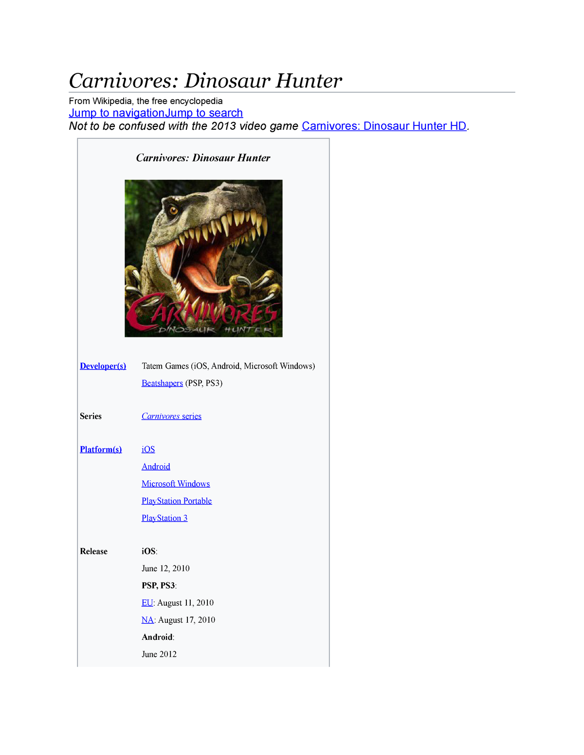 Carnivores: Dinosaur Hunter - Wikipedia