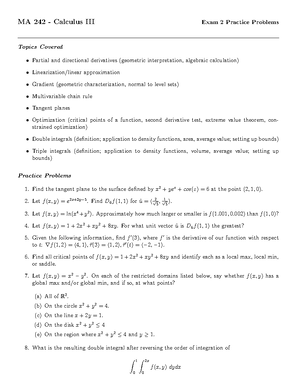 Exam 1 Practice Problems - MA 242 - Calculus III Exam 1 Practice ...
