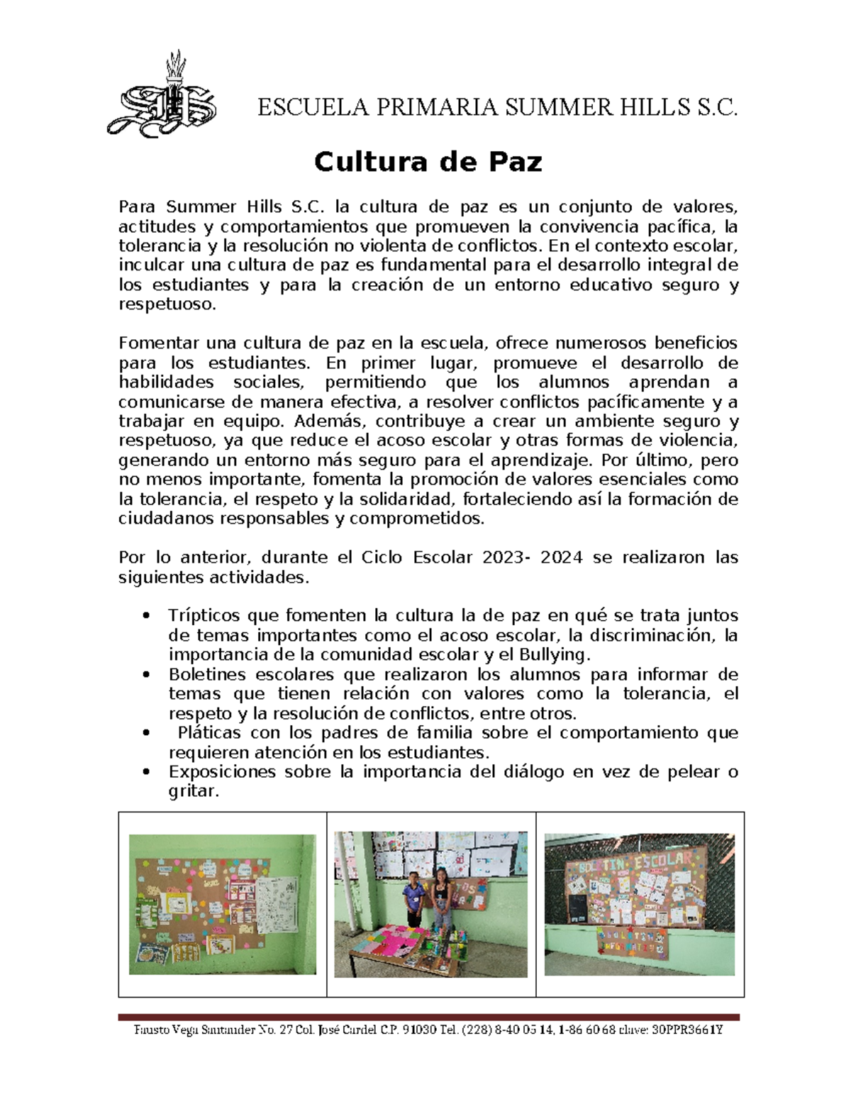 Cultura de paz en la institución para fometar la sana convivencia ...