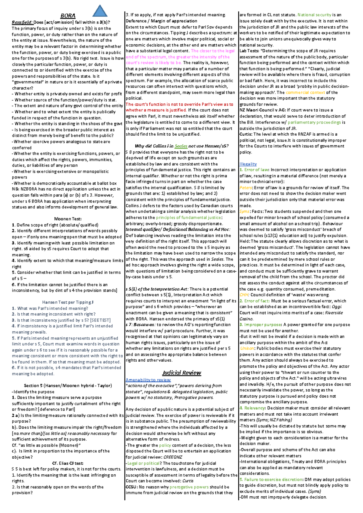 Public Exam Cheat sheet - BORA Ransfield: Does fall within s 3(b)? The ...