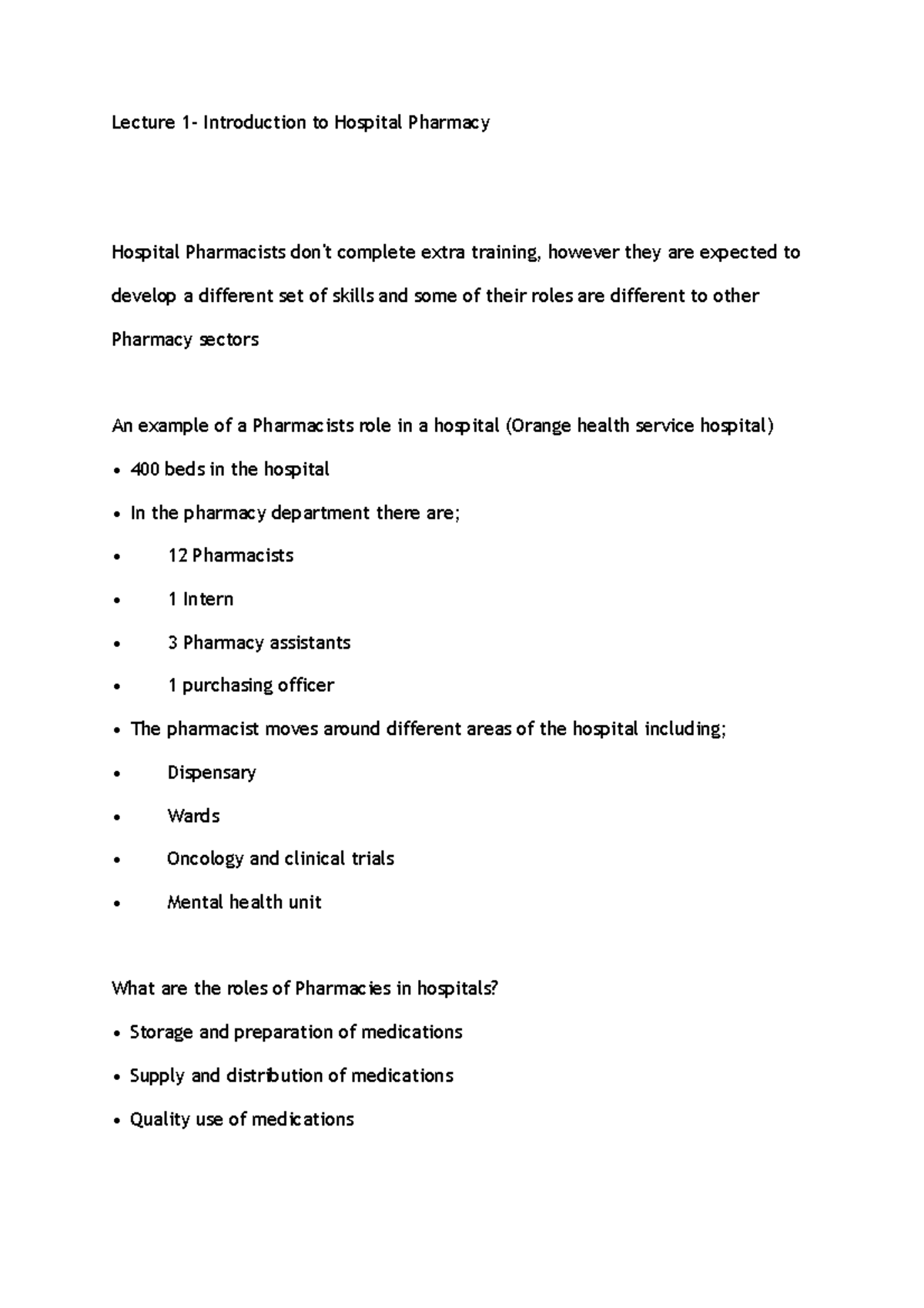 Hospital AND Rural Session 1 - Lecture Introduction to Hospital ...