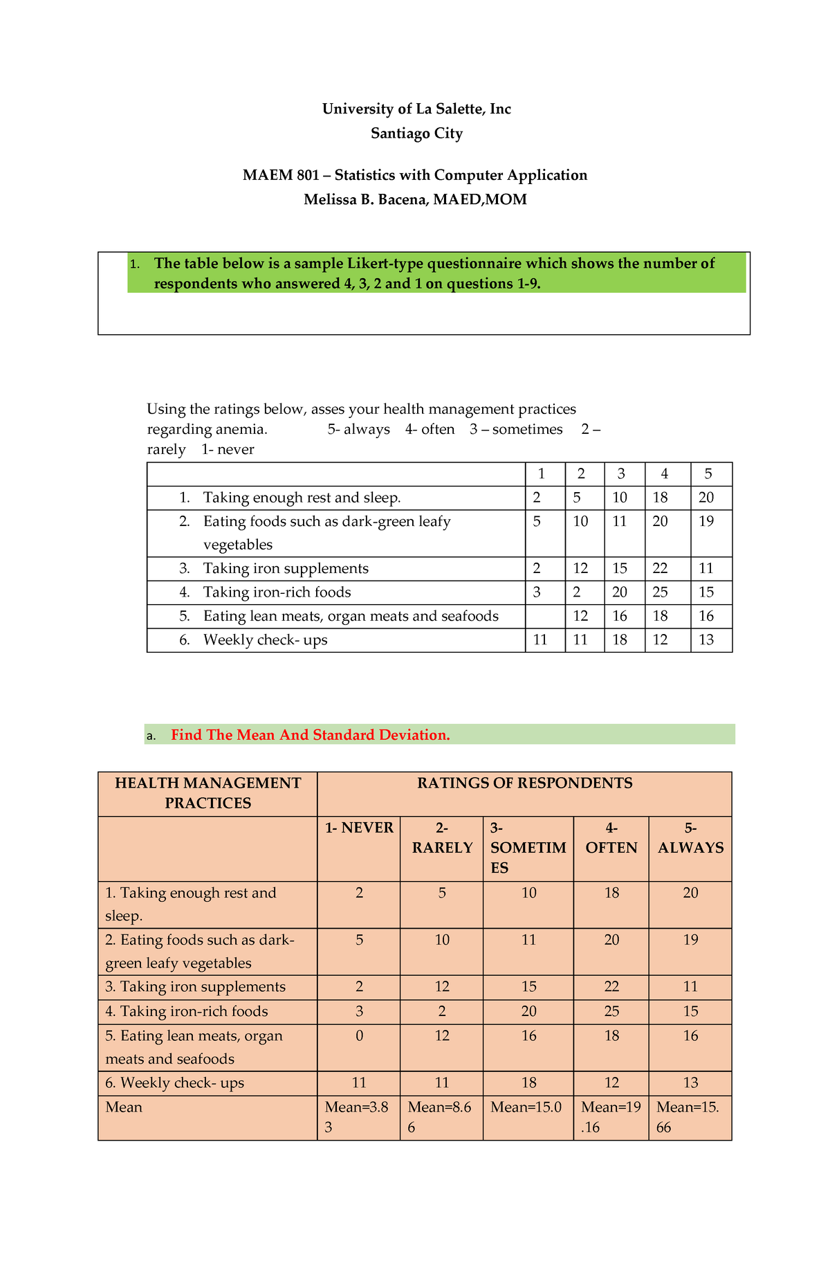MAEM assessment task 4 descriptive statistics - University of La ...