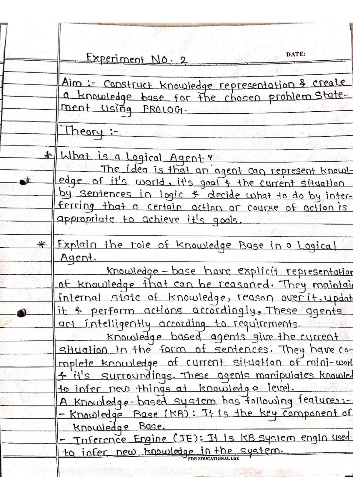 AI Exp - Experiments - Experiment No. 2 DATE: Aim Construct knowledge ...