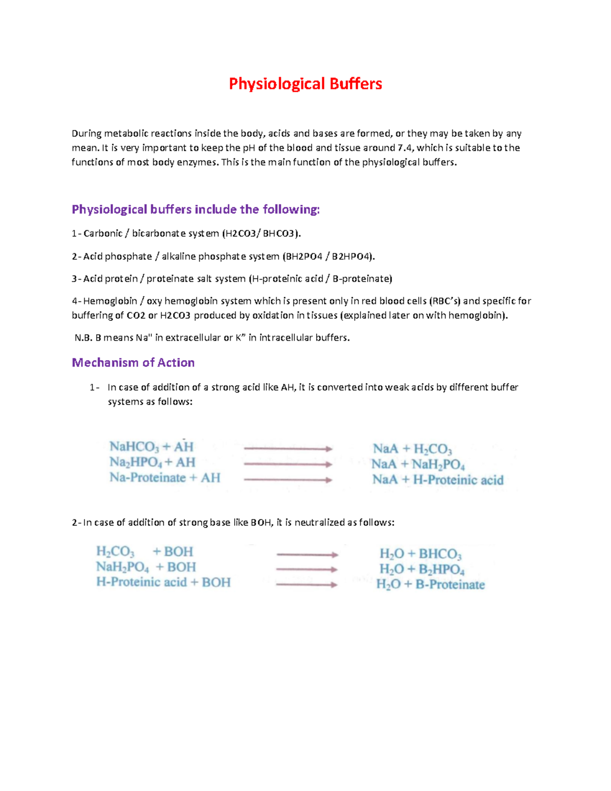 Physiological Buffers Physiological Buffers During metabolic