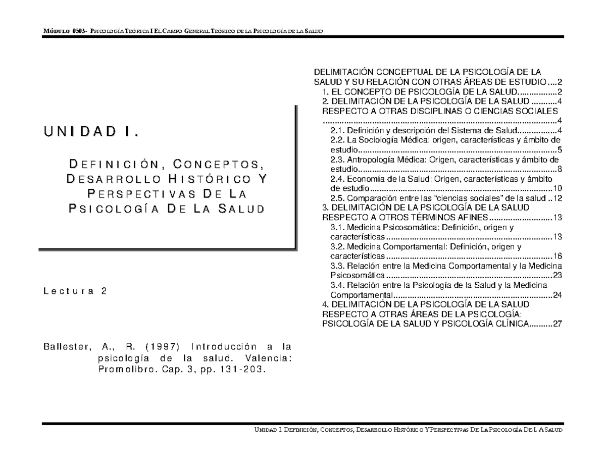 Introducción a la psicología de la salud. - DELIMITACIÓN CONCEPTUAL DE