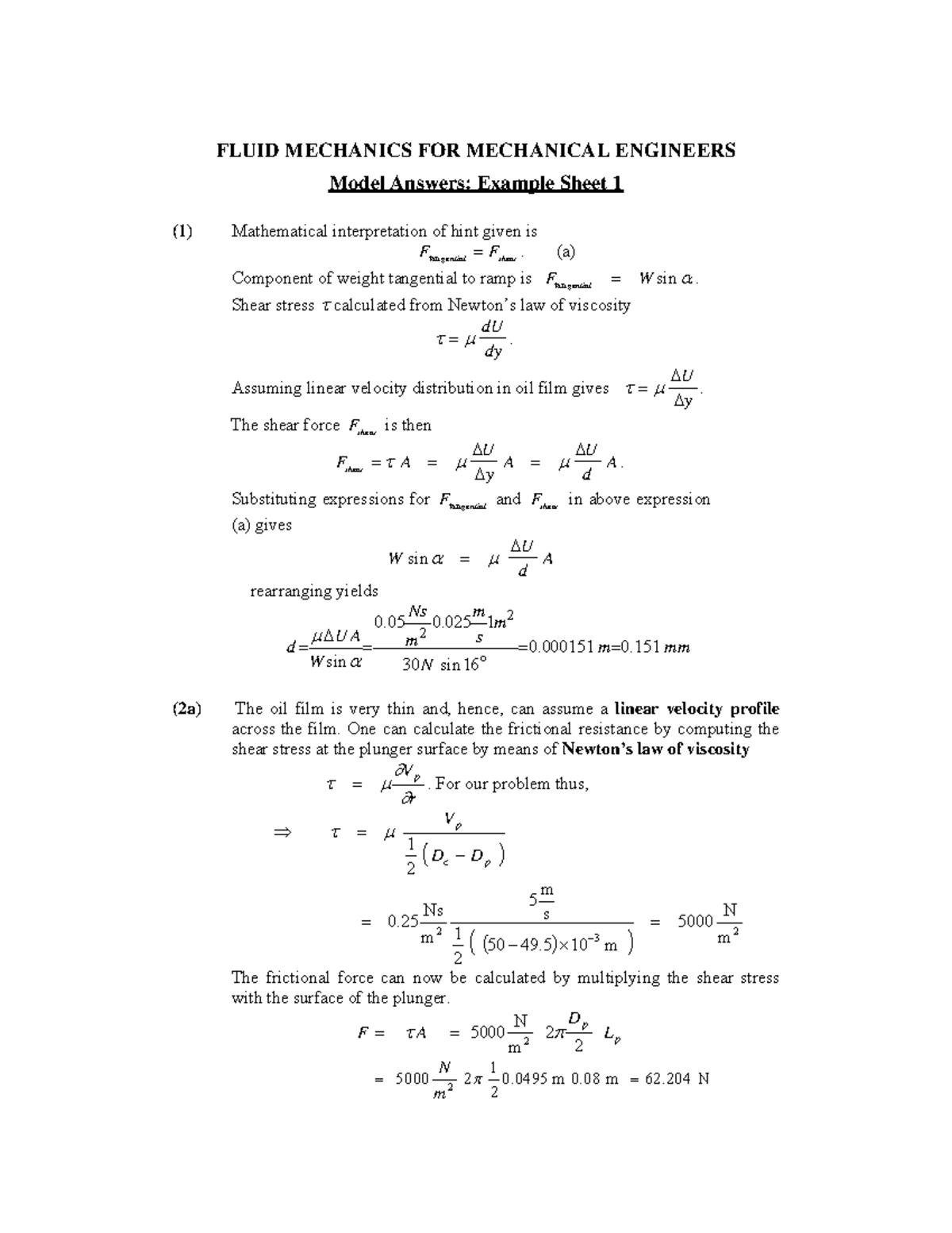 Fluid Dynamics Examples FLUID MECHANICS FOR MECHANICAL ENGINEERS