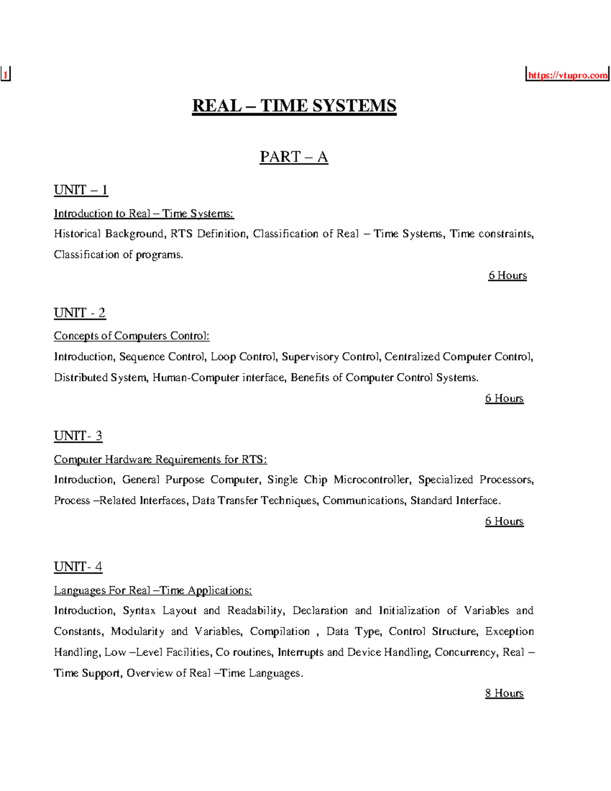 Real Time Systems Notes (vtupro REAL TIME SYSTEMS PART A UNIT 1