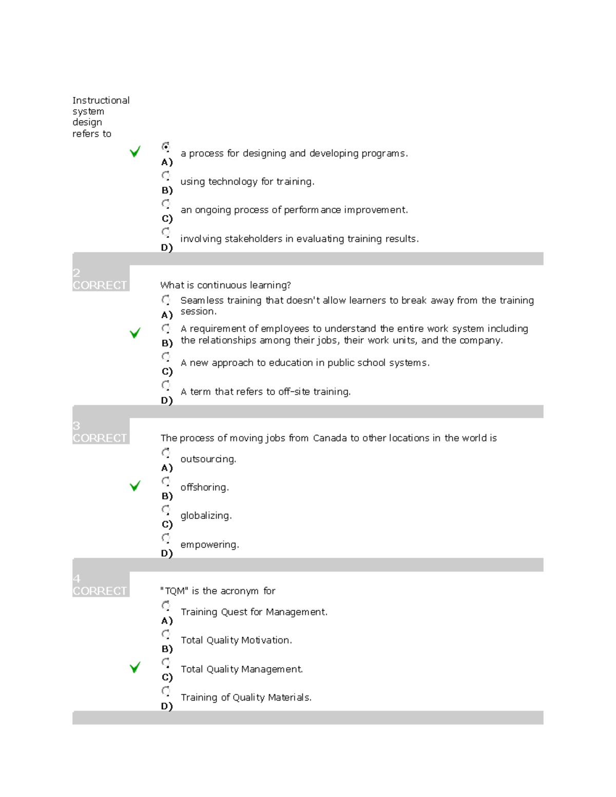 QUIZ Chapter 1 - 4 Training And Development - Instructional System ...